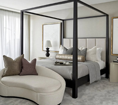 Stratus Interiors Metallic Four Poster Luxury Upholstered Bed Gold Chrome Silver Master Bedroom - image 1