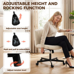 Homcom Desk Chair With Wide Seat, Thick Padding, Rock Function, Cream - thumbnail 7