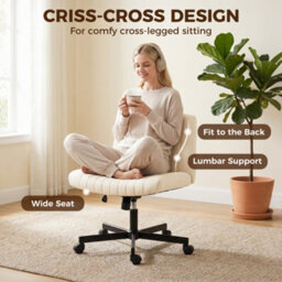 Homcom Desk Chair With Wide Seat, Thick Padding, Rock Function, Cream - thumbnail 6