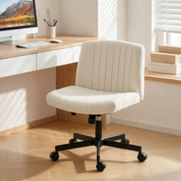 Homcom Desk Chair With Wide Seat, Thick Padding, Rock Function, Cream - thumbnail 1