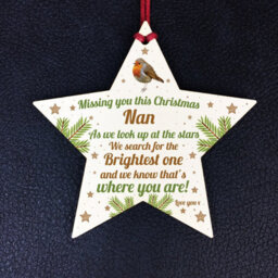 Red Ocean Nan Robin Memorial Chirstmas Tree Bauble Wooden Star Xmas Decoration Memorial Gift - thumbnail 2
