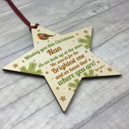 Red Ocean Nan Robin Memorial Chirstmas Tree Bauble Wooden Star Xmas Decoration Memorial Gift - thumbnail 3