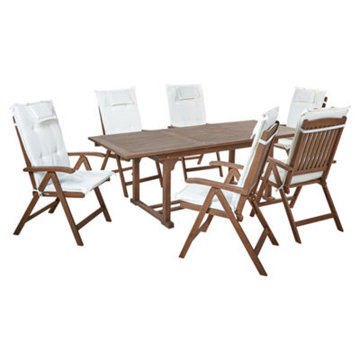 Beliani Garden Dining Set 6 Seater Amantea With Cushions Acacia Wood Off-White - image 1
