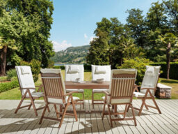 Beliani Garden Dining Set 6 Seater Amantea With Cushions Acacia Wood Off-White - thumbnail 2