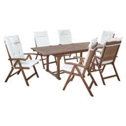 Beliani Garden Dining Set 6 Seater Amantea With Cushions Acacia Wood Off-White - thumbnail 1