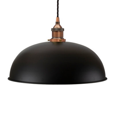 Matt Black Worcester Painted Dome Pendant Light With Antique Copper Lamp Holder And Black Twisted Cable - Se Home - image 1