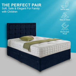 Dining Tables Dallas Matching Headboard Divan Set, 2 Drawer On Same Side With Sprung 1500 Comfort Mattress - Chenille Indigo - King - thumbnail 2
