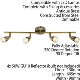 Led Adjustable Ceiling Spotlight Antique Brass Quad Gu10 Kitchen Bar Downlight - thumbnail 2