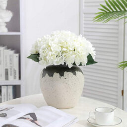 Artificial Hydrangea Flower, 5 Pcs Simple Long Silk Stem 6.3 Inch Head Hydrangea Bouquets For Wedding, Home, (White) - thumbnail 2