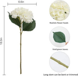 Artificial Hydrangea Flower, 5 Pcs Simple Long Silk Stem 6.3 Inch Head Hydrangea Bouquets For Wedding, Home, (White) - thumbnail 5