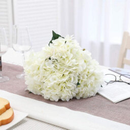 Artificial Hydrangea Flower, 5 Pcs Simple Long Silk Stem 6.3 Inch Head Hydrangea Bouquets For Wedding, Home, (White) - thumbnail 4