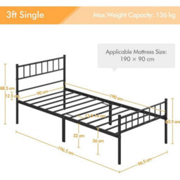3Ft Single Metal Bed Frame Black Modern - thumbnail 2