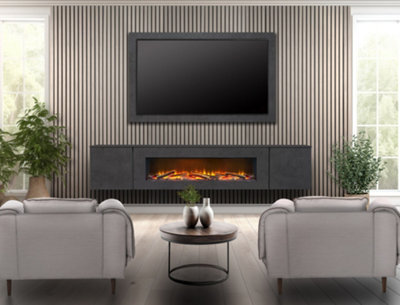 Acantha Orion Electric Floating Media Wall Suite With Tv Backboard In Slate Effect, 100 Inch - image 1