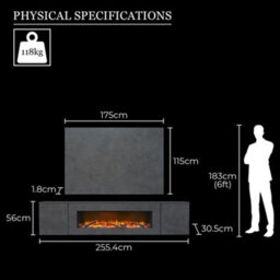 Acantha Orion Electric Floating Media Wall Suite With Tv Backboard In Slate Effect, 100 Inch - thumbnail 4