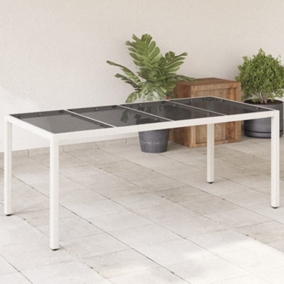 Berkfield Garden Table With Glass Top White 190X90X75 Cm Poly Rattan - image 1