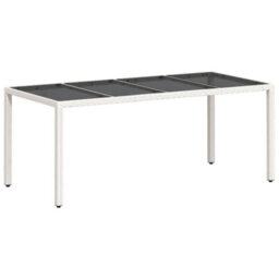 Berkfield Garden Table With Glass Top White 190X90X75 Cm Poly Rattan - thumbnail 2