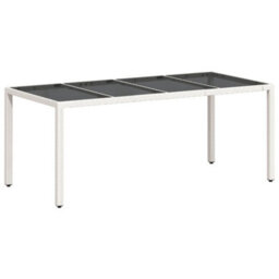 Berkfield Garden Table With Glass Top White 190X90X75 Cm Poly Rattan - thumbnail 7