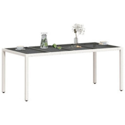 Berkfield Garden Table With Glass Top White 190X90X75 Cm Poly Rattan - thumbnail 4