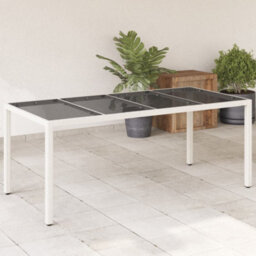 Berkfield Garden Table With Glass Top White 190X90X75 Cm Poly Rattan - thumbnail 1