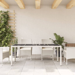 Berkfield Garden Table With Glass Top White 190X90X75 Cm Poly Rattan - thumbnail 3