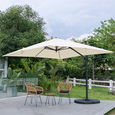 Living And Home 3M Large Square Canopy Rotatable Tilting Garden Rome Umbrella Cantilever Parasol With Fan Shaped Base, Beige - image 1