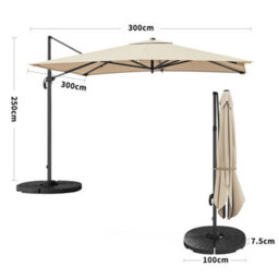 Living And Home 3M Large Square Canopy Rotatable Tilting Garden Rome Umbrella Cantilever Parasol With Fan Shaped Base, Beige - thumbnail 5
