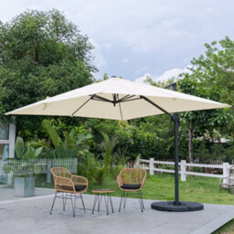 Living And Home 3M Large Square Canopy Rotatable Tilting Garden Rome Umbrella Cantilever Parasol With Fan Shaped Base, Beige - thumbnail 1