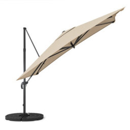 Living And Home 3M Large Square Canopy Rotatable Tilting Garden Rome Umbrella Cantilever Parasol With Fan Shaped Base, Beige - thumbnail 3