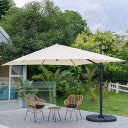 Living And Home 3M Large Square Canopy Rotatable Tilting Garden Rome Umbrella Cantilever Parasol With Fan Shaped Base, Beige - thumbnail 2