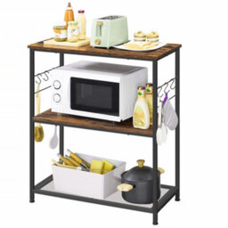 Ledrem Kitchen Island Shelf, Baker's Rack, Microwave Oven Stand, With Metal Frame, 3 Open Shelves, 6 Hooks - thumbnail 2