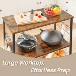 Ledrem Kitchen Island Shelf, Baker's Rack, Microwave Oven Stand, With Metal Frame, 3 Open Shelves, 6 Hooks - thumbnail 5