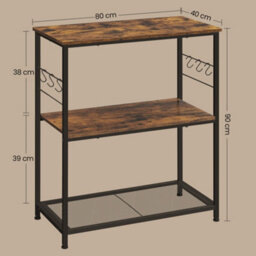 Ledrem Kitchen Island Shelf, Baker's Rack, Microwave Oven Stand, With Metal Frame, 3 Open Shelves, 6 Hooks - thumbnail 4