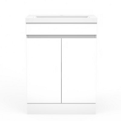 Sline 600mm Matte White Bathroom Vanity Unit  With Basin  Double Door Floor Standing Design Flat Packed - image 1