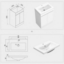 Sline 600mm Matte White Bathroom Vanity Unit  With Basin  Double Door Floor Standing Design Flat Packed - thumbnail 2