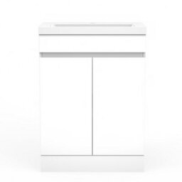 Sline 600mm Matte White Bathroom Vanity Unit  With Basin  Double Door Floor Standing Design Flat Packed - thumbnail 1