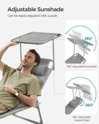 Songmics Sun Lounger, Deck Chair Folding, , 193 X 53 X 29 Cm, Max. Load 150 Kg, With Sunshade Headrest Adjustable Backrest - thumbnail 4