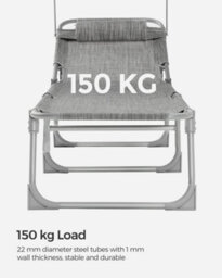 Songmics Sun Lounger, Deck Chair Folding, , 193 X 53 X 29 Cm, Max. Load 150 Kg, With Sunshade Headrest Adjustable Backrest - thumbnail 5