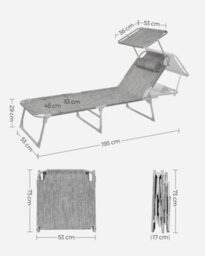 Songmics Sun Lounger, Deck Chair Folding, , 193 X 53 X 29 Cm, Max. Load 150 Kg, With Sunshade Headrest Adjustable Backrest - thumbnail 9