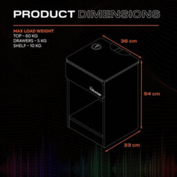 X Rocker Carbon-Tek Led Bedside Side Table With Wireless Charging And Drawer - Grey / Blue Rgb - thumbnail 8