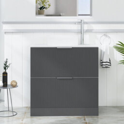 Royal Bathrooms Evora 800mm Graphite Grey Fluted Floor Standing Countertop Vanity Unit 2 Drawer With Round Basin - thumbnail 1