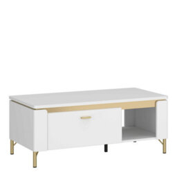 Wyld Haus Maribo Matt White Coffee Table 1 Drawer Gold Metal Legs - thumbnail 2