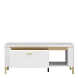 Wyld Haus Maribo Matt White Coffee Table 1 Drawer Gold Metal Legs - thumbnail 3