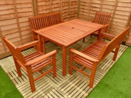 Hardwood 6 Seat Garden Dining Set With 2 Armchairs, Two X 2 Seater Benches And Large Rectangular Table - Easy, Quick Assembly - thumbnail 1