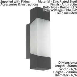 Stylish Ip44 Outdoor Wall Light In Anthracite - 4.8W Built-In Led For Porch And Garden - thumbnail 2