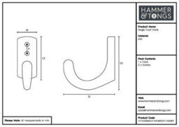Hammer and Tongs Hammer & Tongs Single Coat Hook - W20mm X H55mm - Raw - thumbnail 4
