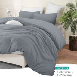 Bedlooms Silver Cotton Duvet Cover Set, Breathable & Anti-Allergic Bedding Pack, King 230X220Cm - thumbnail 2