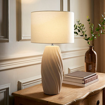 Valuelights Lydia Natural Linen Drum Lamp Shade Tall Swirl Matte Natural Table Lamp - image 1