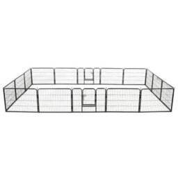 Walplus Black Dog Playpen 16 Panels Steel 60X80 Cm - Indoor Outdoor Kennel