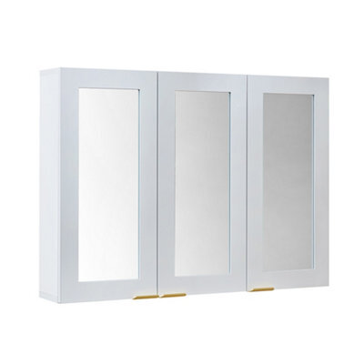 Homestylestore 900 X 650mm White Wall Mounted Mirrored Door Bathroom Cabinet And Brushed Brass Finger Pull Handles - image 1