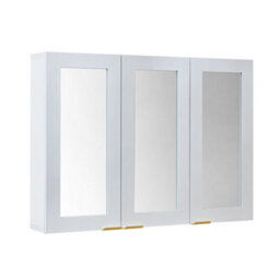 Homestylestore 900 X 650mm White Wall Mounted Mirrored Door Bathroom Cabinet And Brushed Brass Finger Pull Handles - thumbnail 1